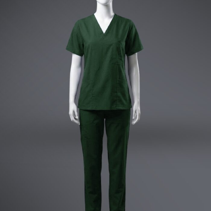 Pocket Scrub Green Standing A stylish blue Pocketed scrub on a standing mannequin.