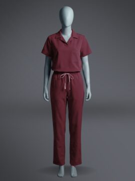 A stylish maroon T-shirt scrub on a standing mannequin.