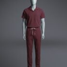 A stylish maroon t shirt scrub view on a standing mannequin