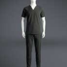 A stylish black minimal scrub on a standing mannequin.