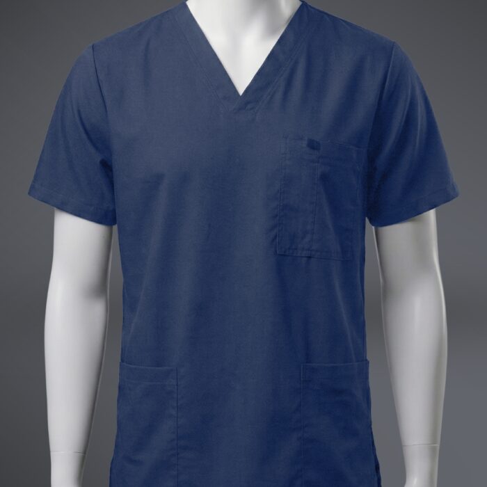 fashionable blue pocketed scrub close up