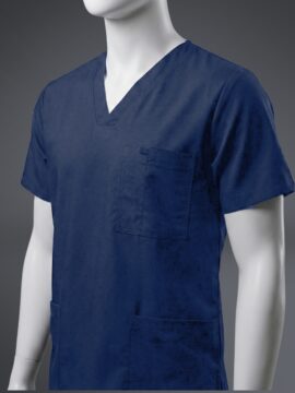 blue pocketed scrub side view fashionable blue pocketed scrub side view
