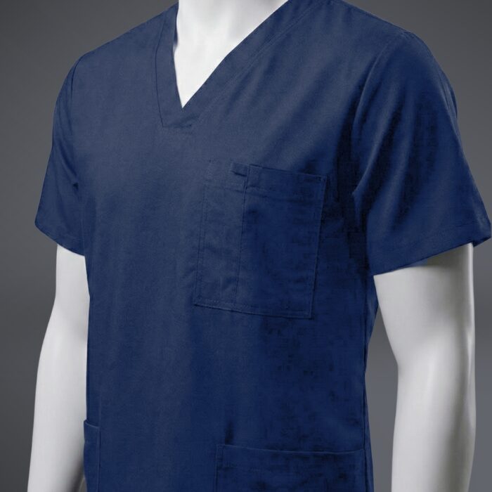 fashionable blue pocketed scrub side view