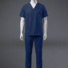 fashionable blue pocketed scrub standing